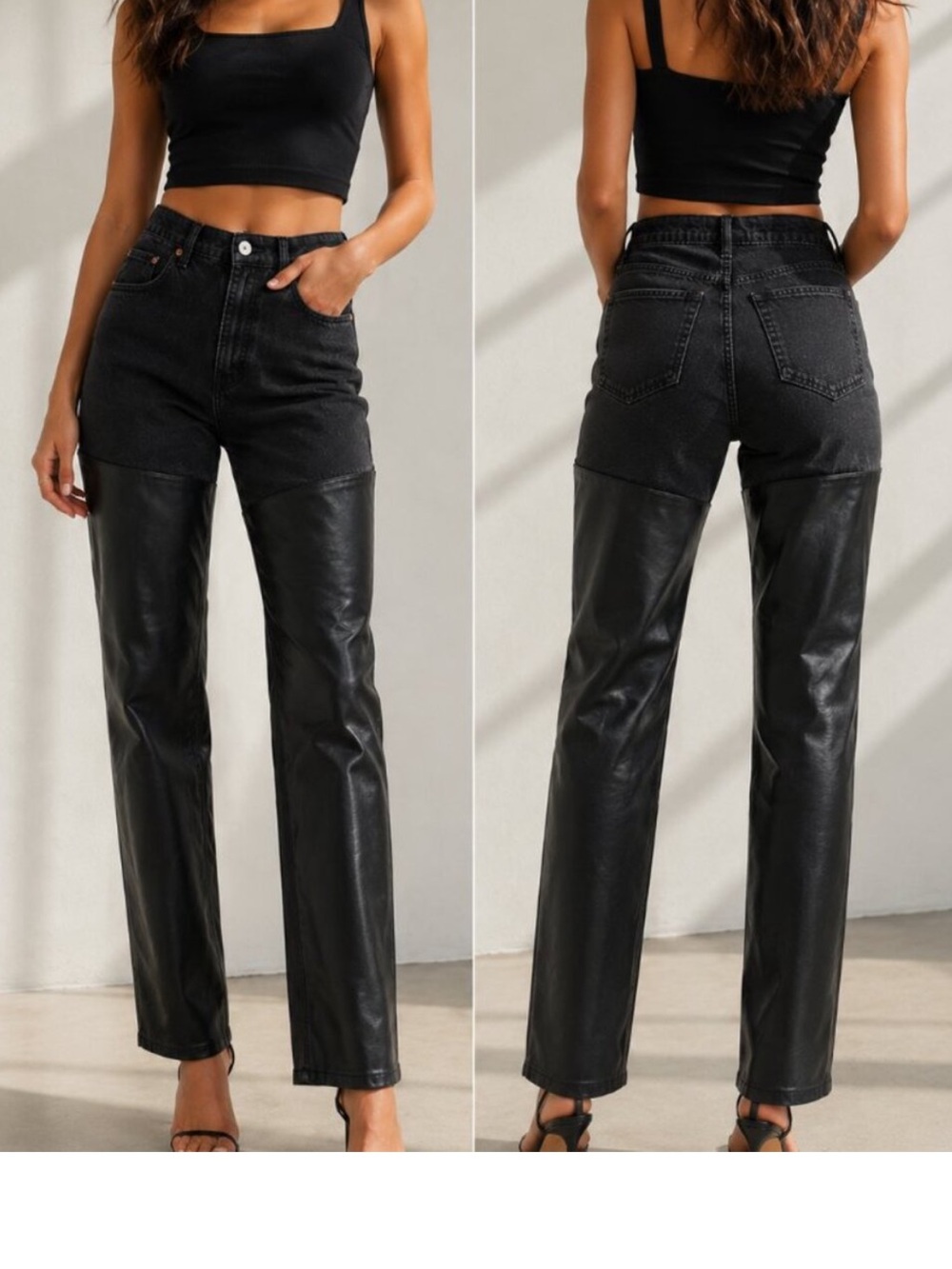 NWT Abercrombie & Fitch -90s Straight Ultra High Rise Denim/jean + vegan leather
